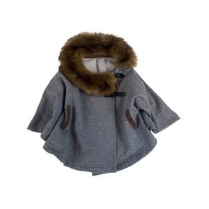 Tahari Baby Heather Gray Faux‎ Fur Collar Toggle Poncho Cape Outerwear 12M